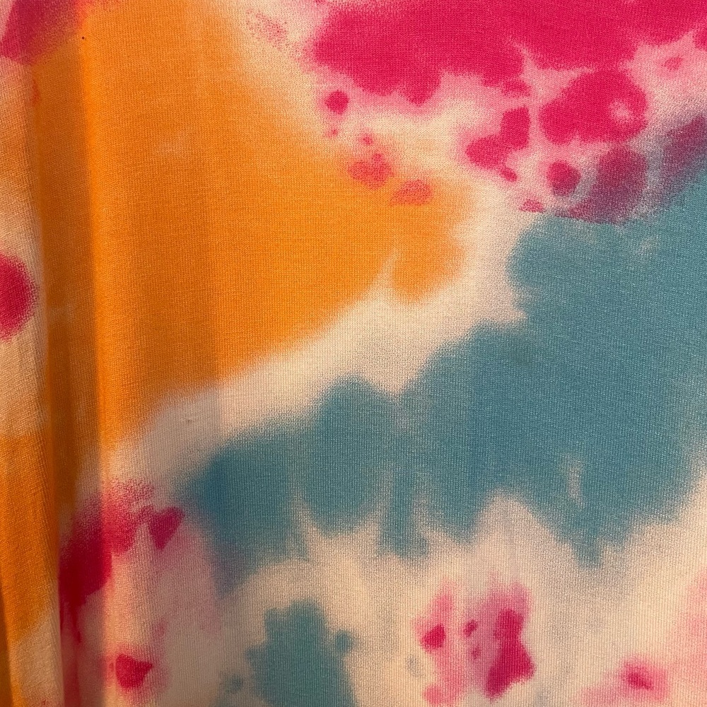 Casual Swing V-neck T-Shirt Tank Dress Colorful Tie-Dye Orange Pink Blue Sz S - Picture 7 of 9